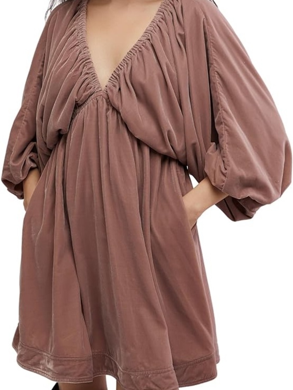 Free People Mauve Puff-Sleeve Mini Dress